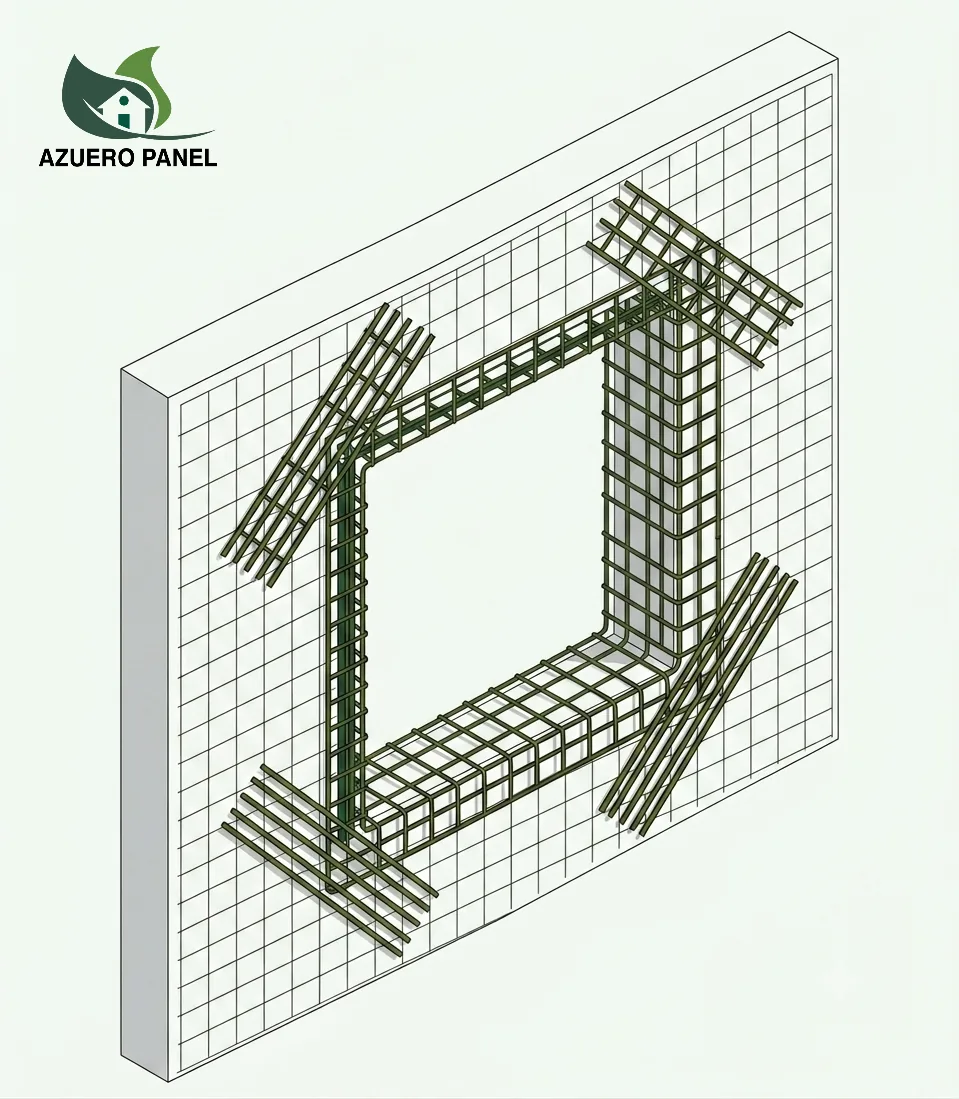 Ilustración: refuerzos de malla alrededor de un vano de ventana