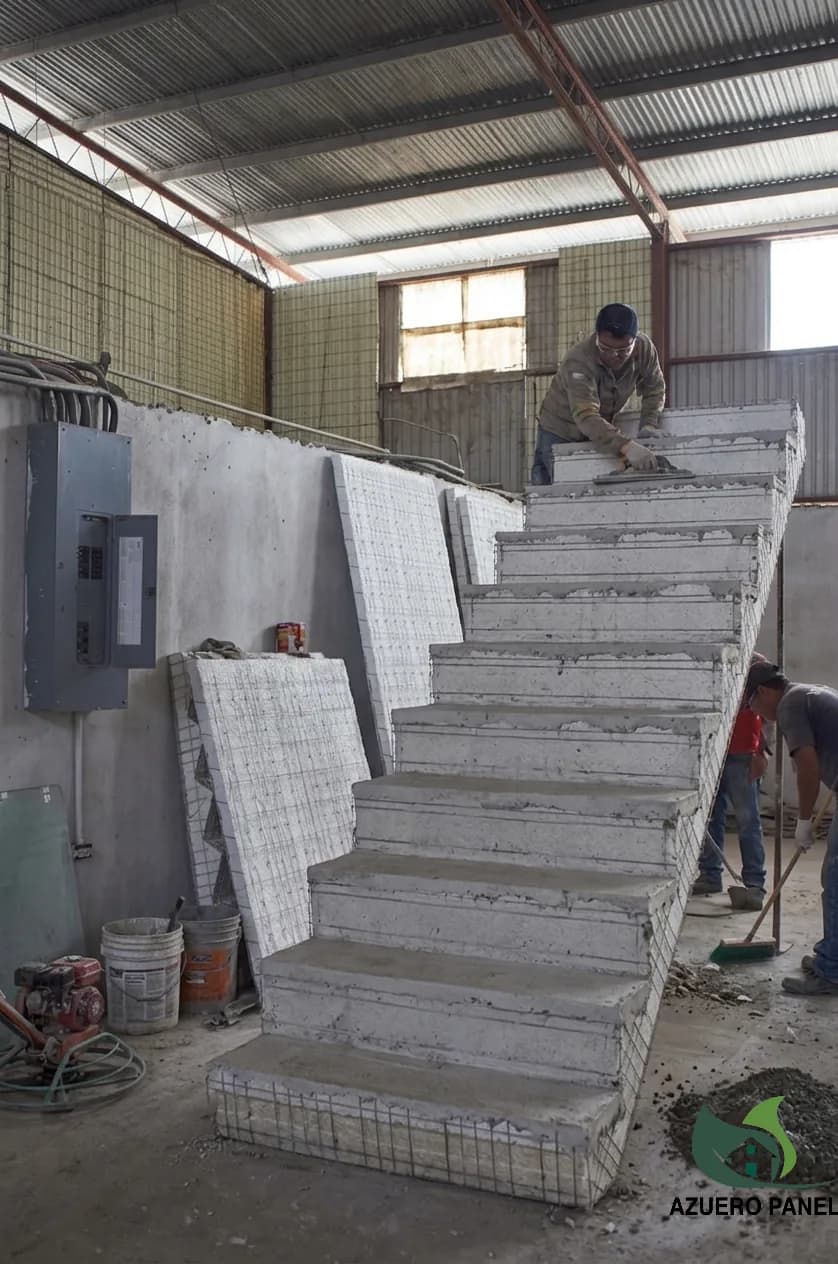 Escalera estructural prefabricada en EPS terminándose en la planta