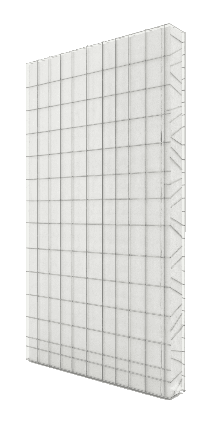 Render vertical del panel EPS con malla de acero — imagen ilustrativa