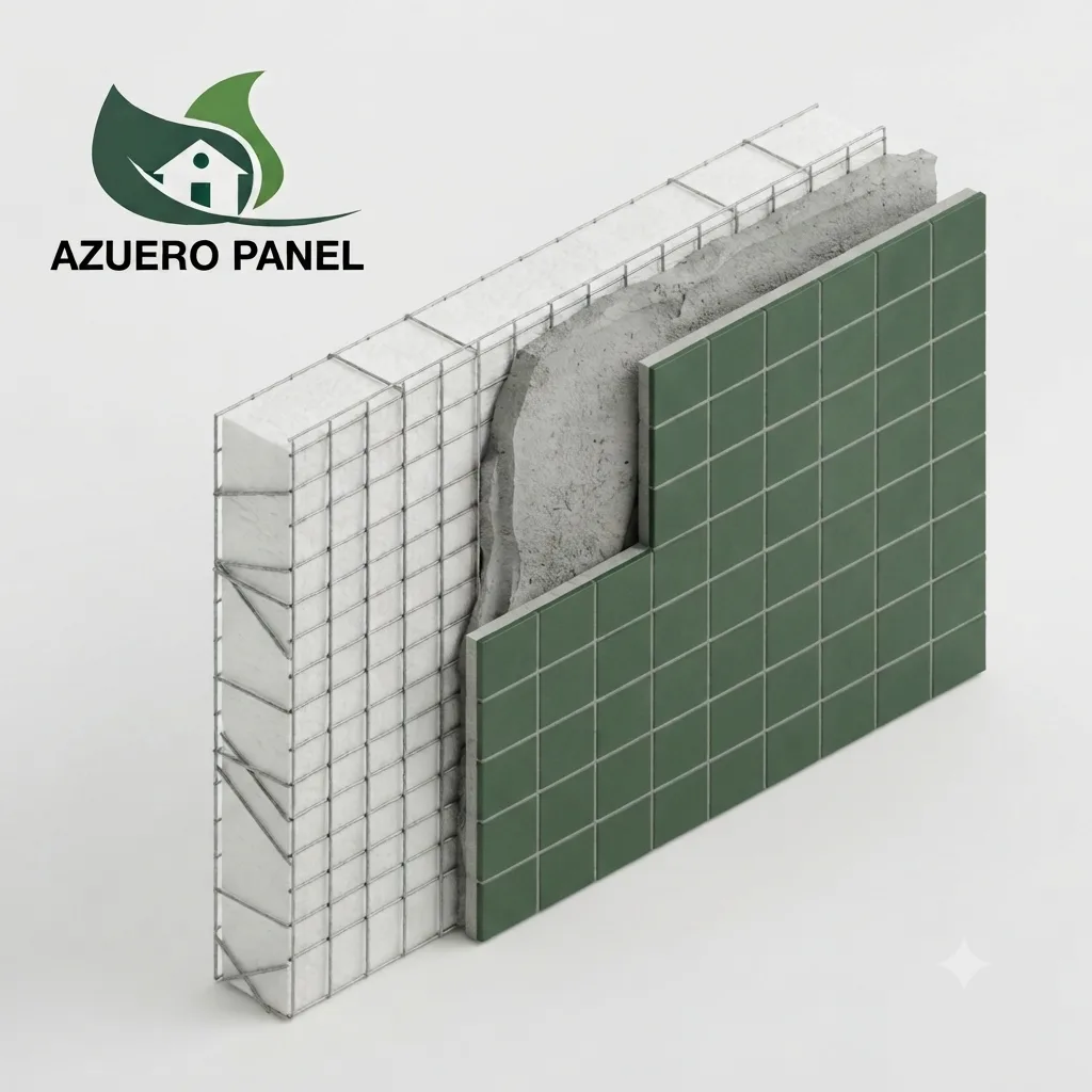 Acabado en cerámica sobre muro construido con el sistema Azuero Panel
